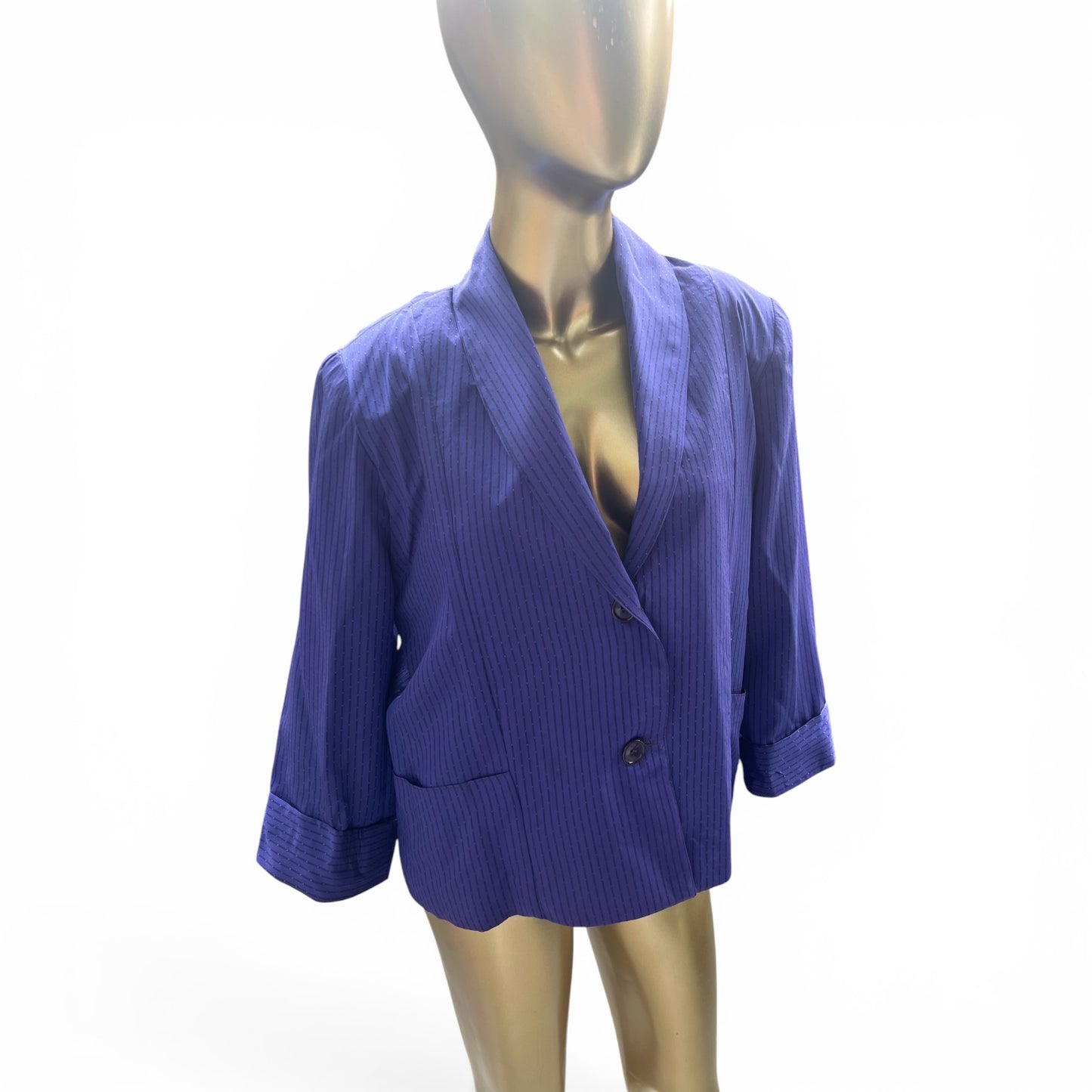 Vintage Purple Striped Single Button Blazer | Lightweight Boxy Crop Jacket, Size M/L