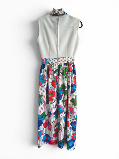 60s / 70s Vintage Ankle-Length Bright Floral Dress, Size S