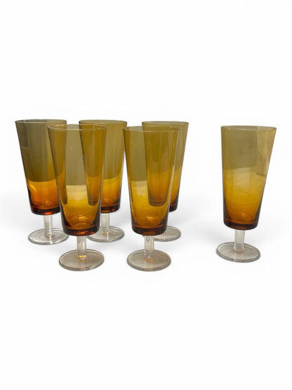 Vintage Mid-Century Amber Conical Champagne Flutes 8 Tall  Set Of 6