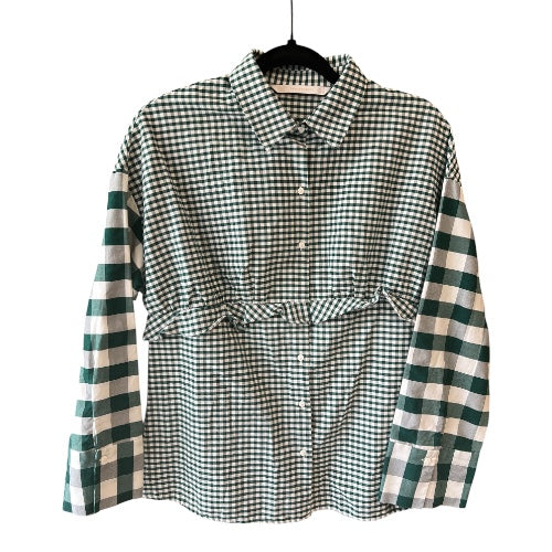 Zara Green Gingham/Plaid Button-down Top, size s