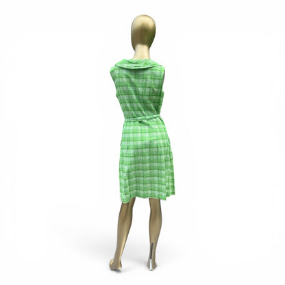 Vintage 70s Green Plaid Shirt Dress, 100% Cotton, Made in Portugal, Size M