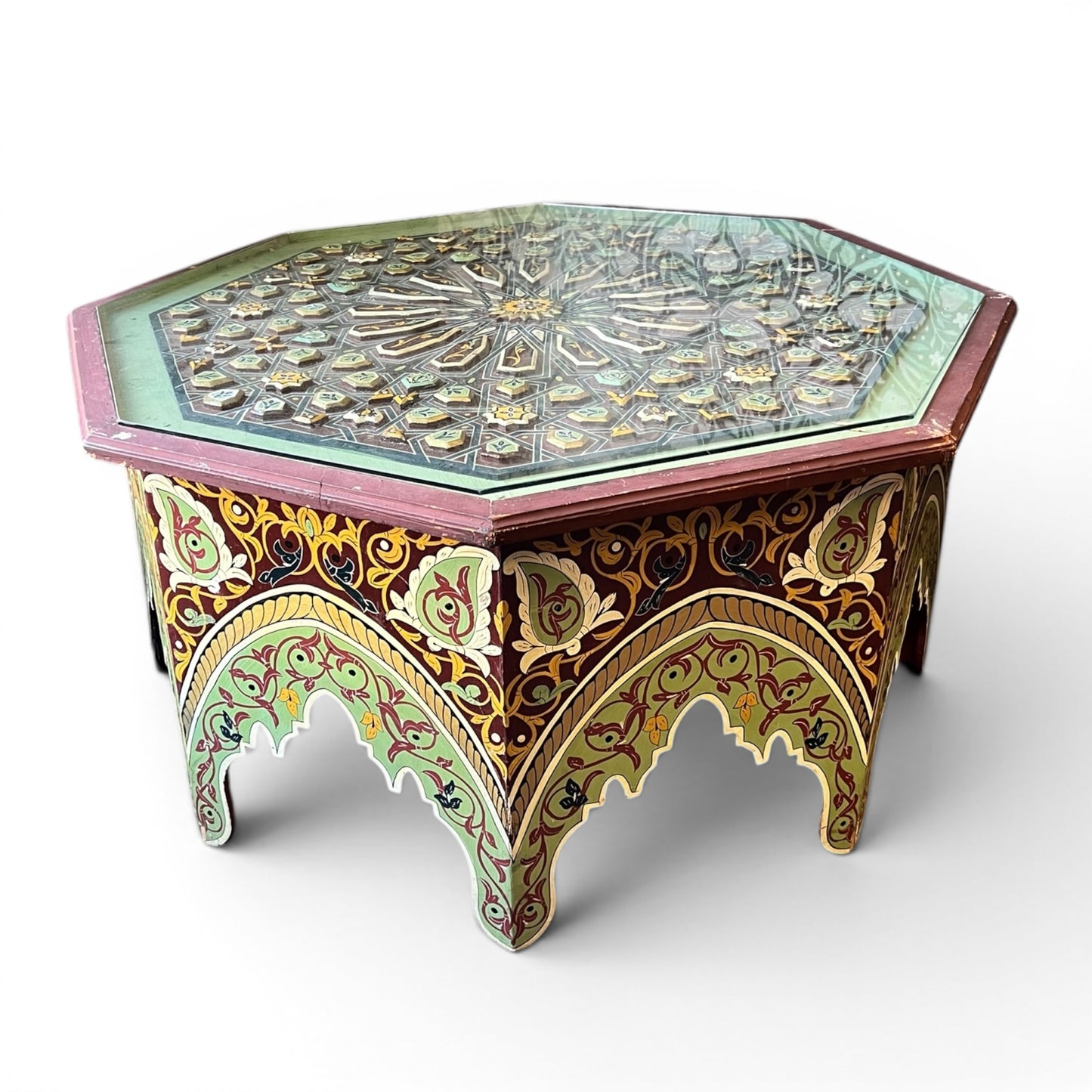 Moroccan Painted Coffee Table with Glass
