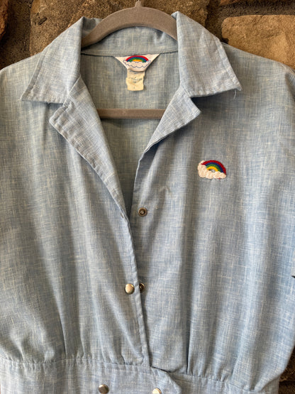 Vintage 70’s Blue Jumpsuit with Rainbow Patch, size s