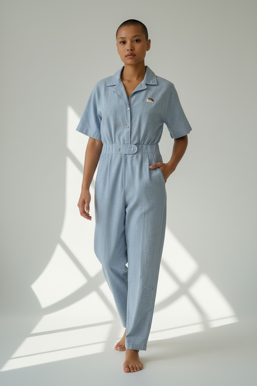 Vintage 70’s Blue Jumpsuit with Rainbow Patch, size s