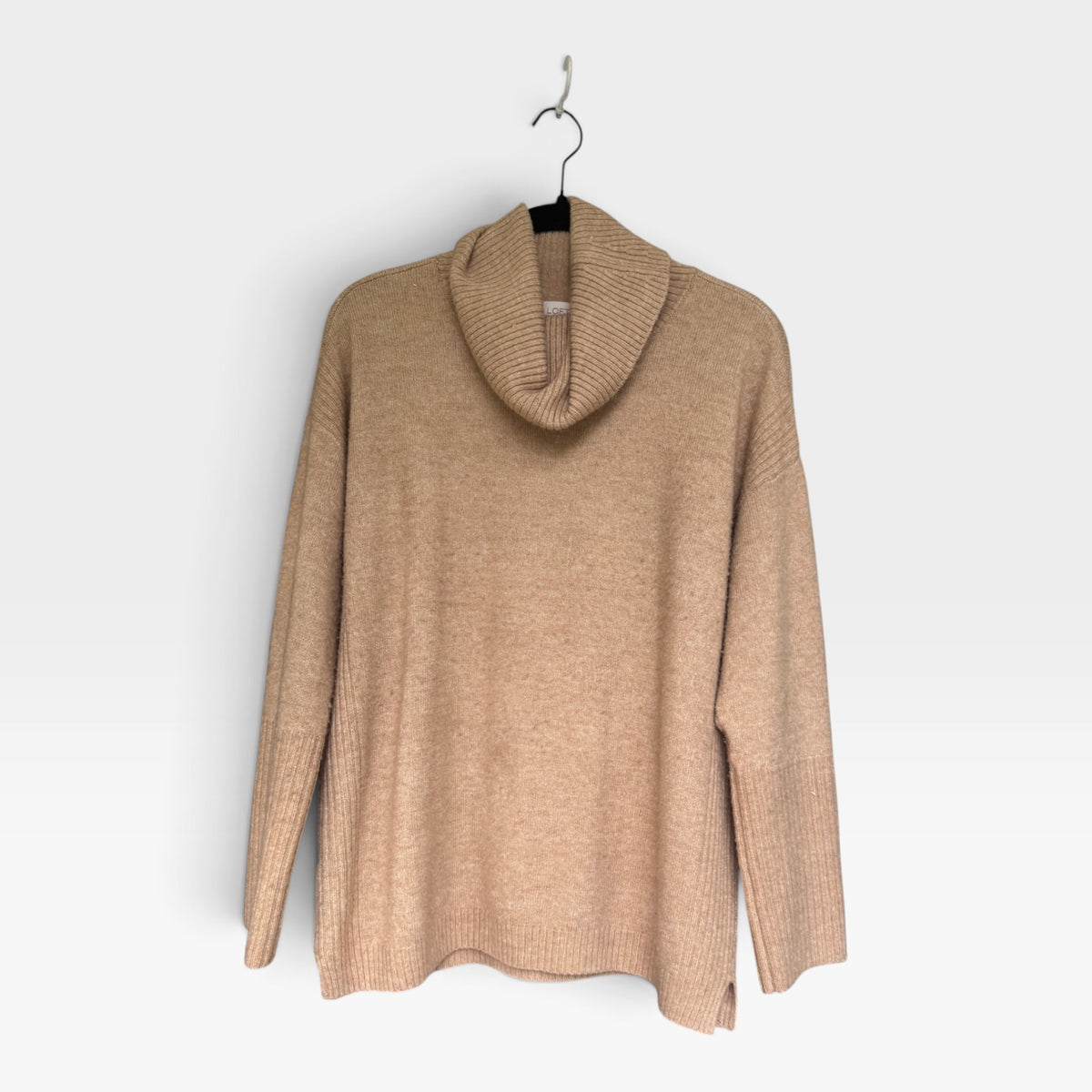 Loft Cowl Neck Beige Sweater, Neutral, Size Medium