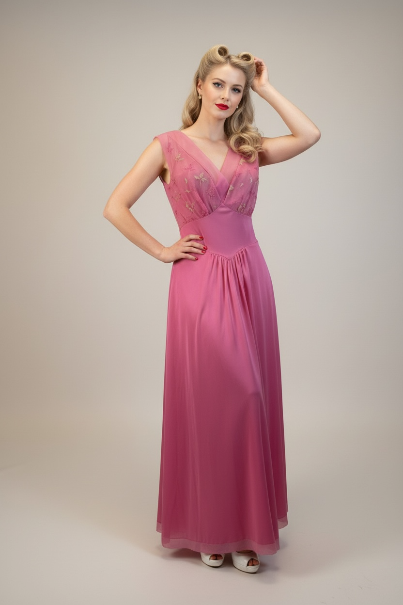 Vintage 60’s Glam Long Pink Nightgown, size small