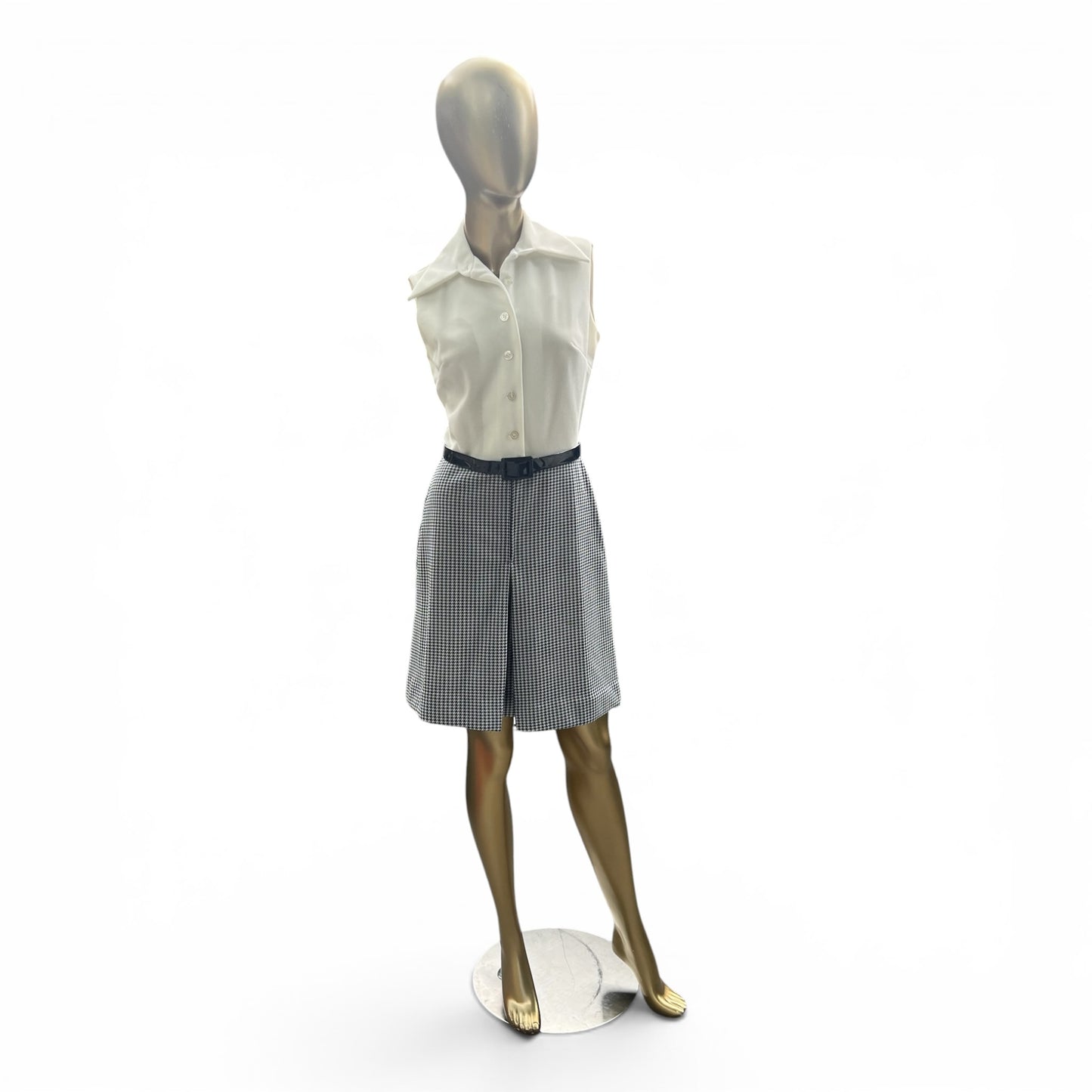 Vintage 70s Trompe L’oeil Day Dress, Mod Poly Houndstooth, Size S