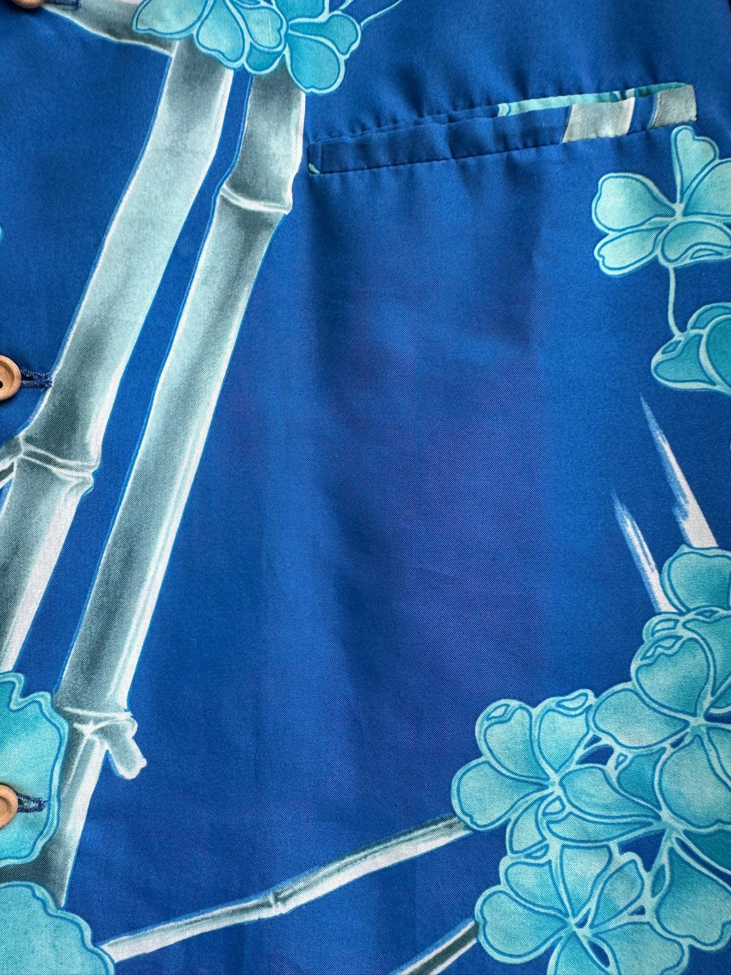 True Vintage 70s Hawaiian Aloha Blue Button Up Shirt, Size XL