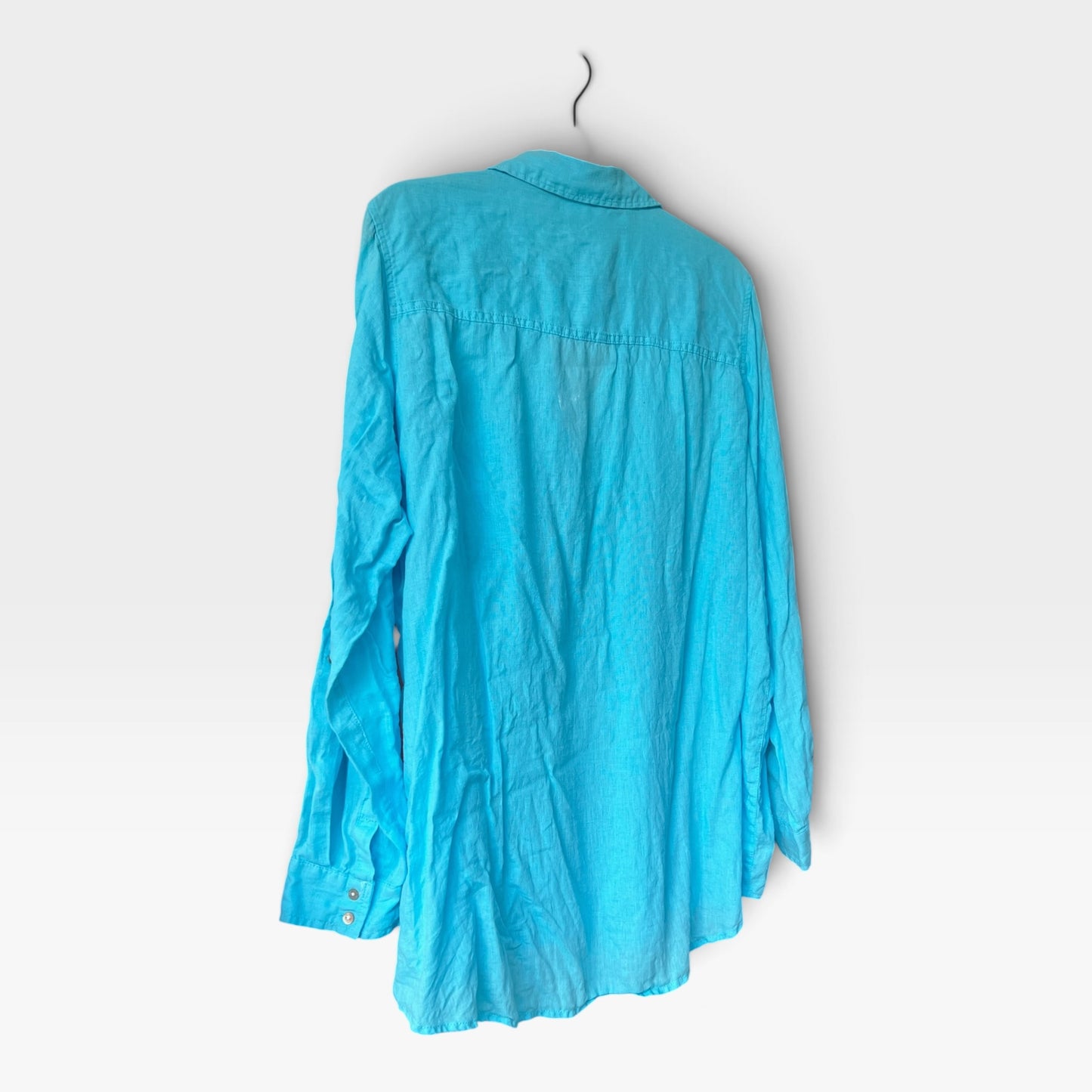 100% Linen Sigrid Olsen Button-Up Shirt, Bright Turquoise Blue, Size XL