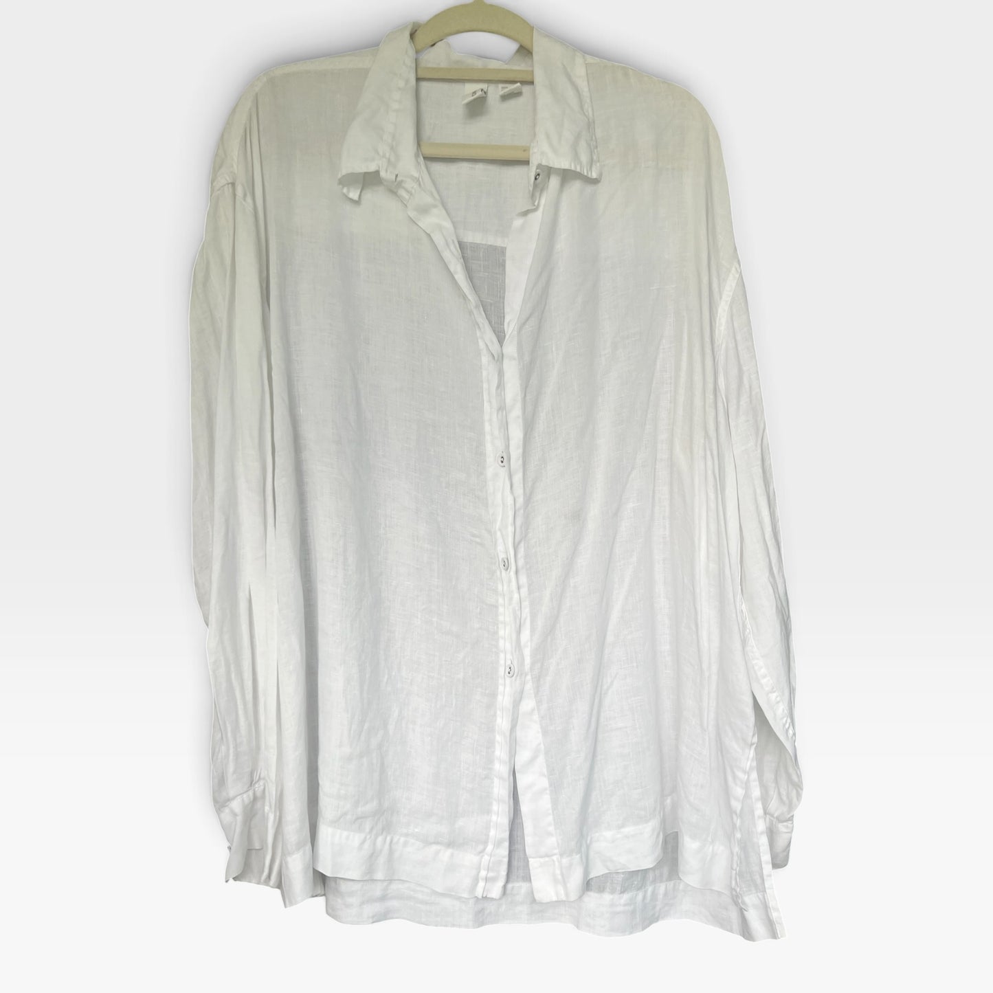 DKNY Pure 100% Linen White Button-Up Shirt, Size XXL