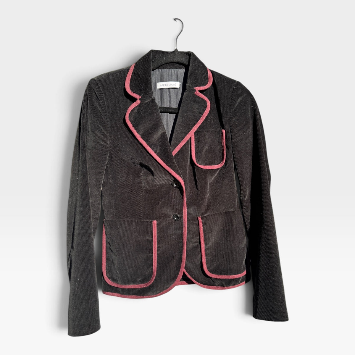 See By Chloé Vintage Preppy Black Corduroy Blazer, Contrast Trim, Size S