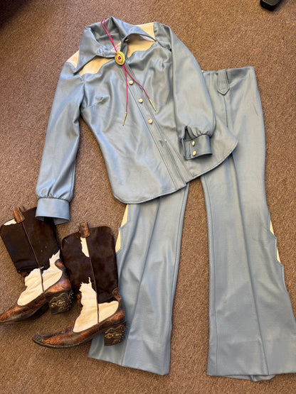 Blue 1970's Western Women’s Pants Suit - 2 piece