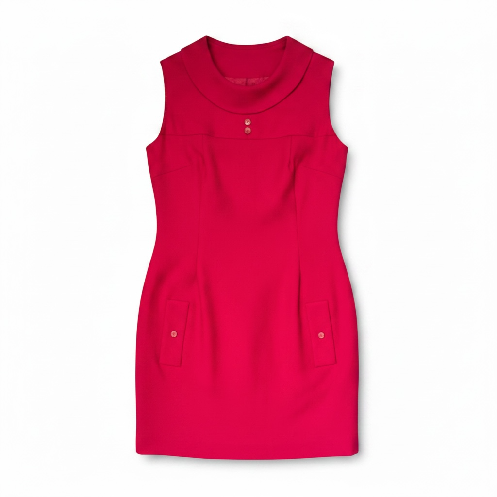 True Vintage 60s Mod Fuchsia Pink Shift Dress Cowl Neck ILGWU Union Made, Size XS