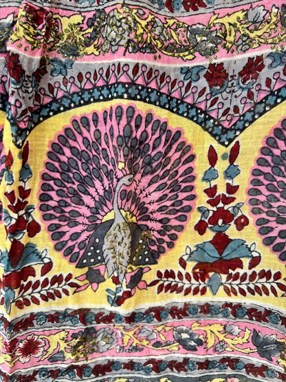 Vintage OPC Bohemian Indian Peacock Print Festival Blouse, Size L