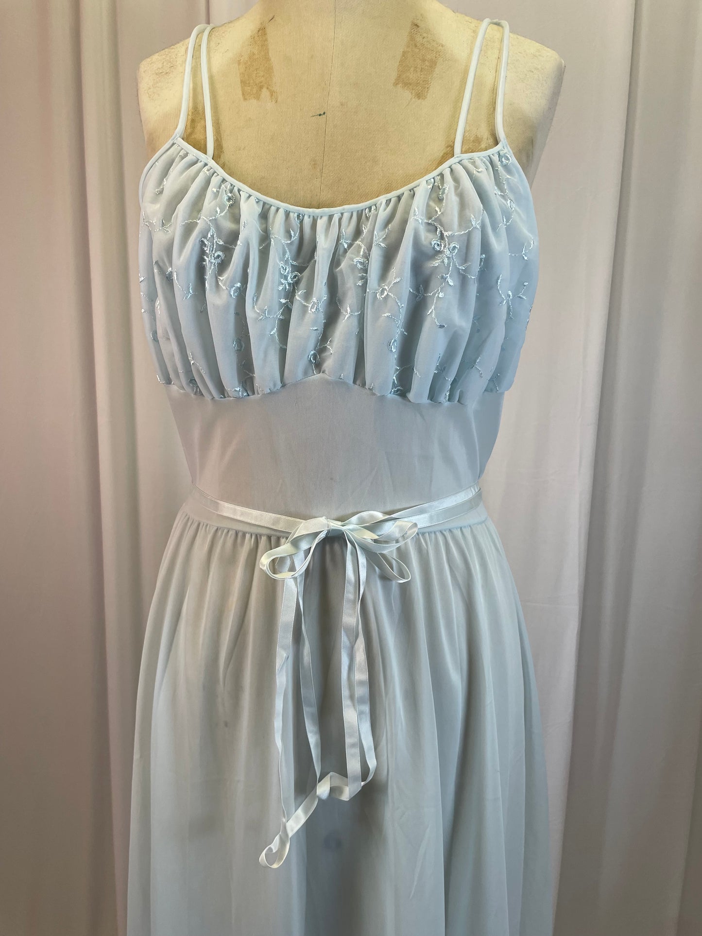 Vintage 60s Pale Blue Sheer Nightgown, size m
