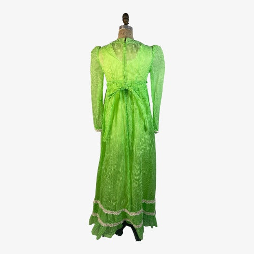 Apple Green 70s Prairie Dress, size small