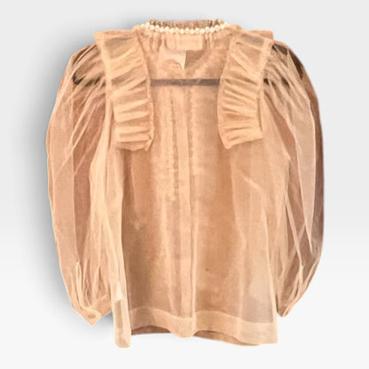 Simone Rocha X H&M Pearl Embellished Tulle Ruffle Puff Sleeve Blouse, S