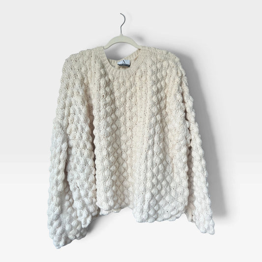 Vintage 90s A Line Anne Klein Cream Chunky Knit Sweater, Size XL