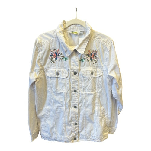 Vintage White Embroidered Jean Jacket, size L