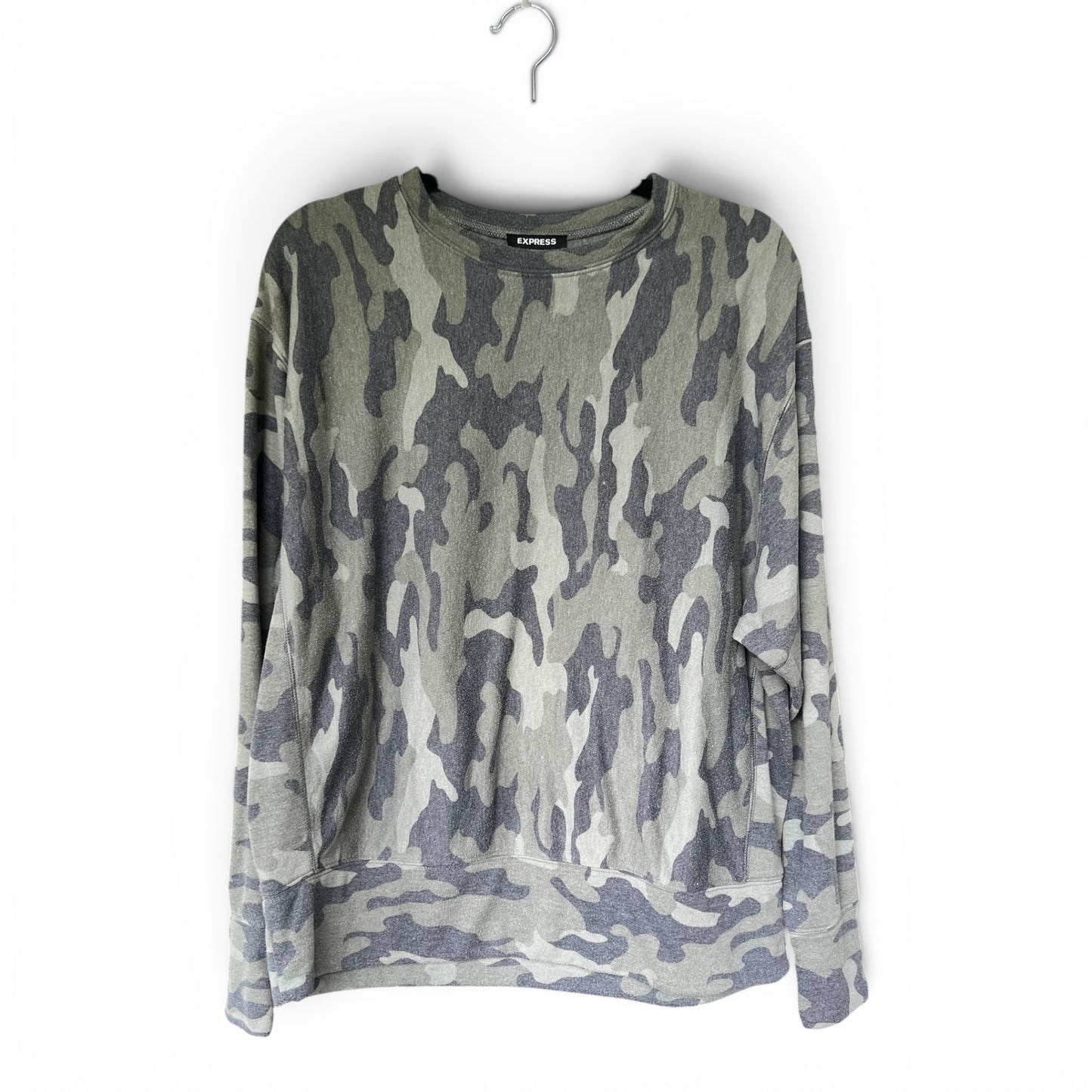 Express Camo Sweater Oversized Comfy Sweatshirt Green Camouflage, Size M