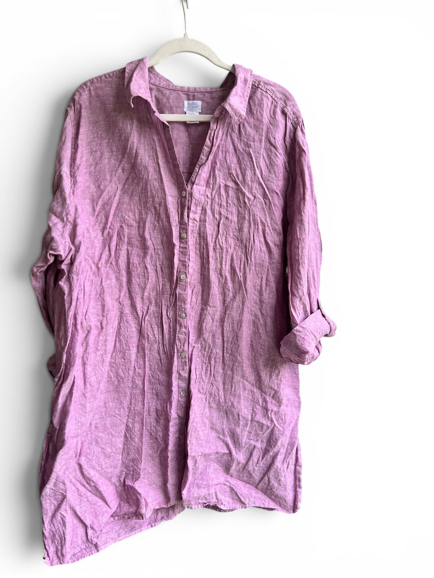 Sigrid Olsen 100% Linen Lavender Button Up Camp Shirt, size 3x