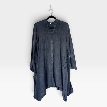 100% Cotton Flowy Gauzy Boho Tunic Dress, Asymmetric Hem, Size L/XL
