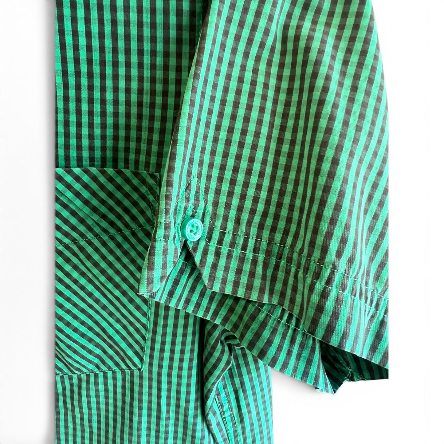 Ben Sherman Green Check Plaid Short Sleeve Shirt, size s