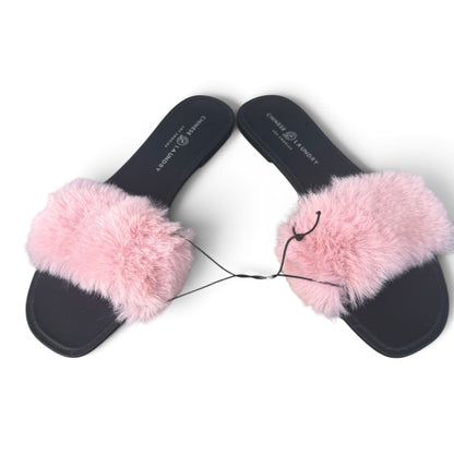 NWOT Chinese Laundry New Pink Fluffy Slides / Sandals, Size 8
