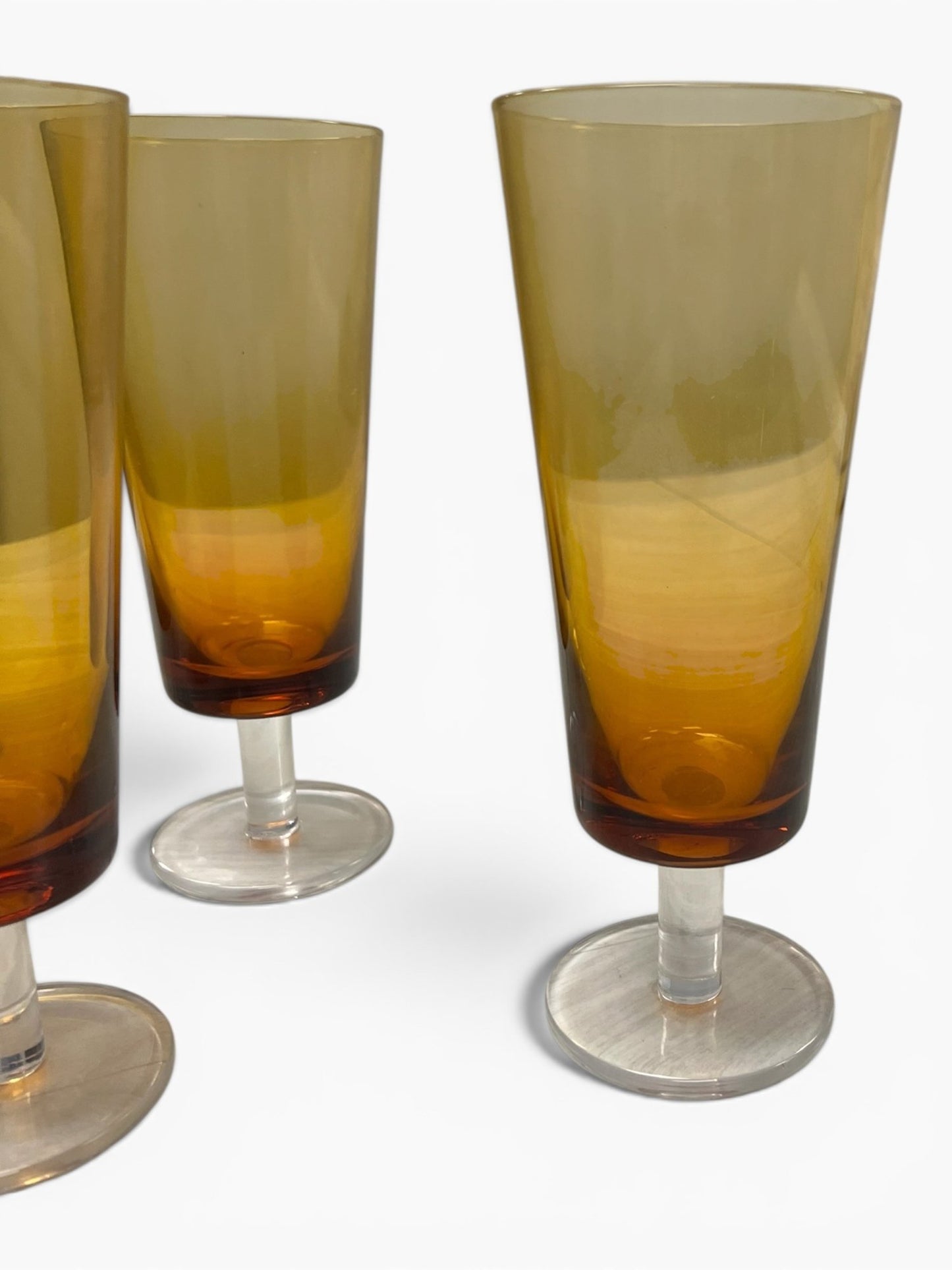 Vintage Mid-Century Amber Conical Champagne Flutes 8 Tall  Set Of 6