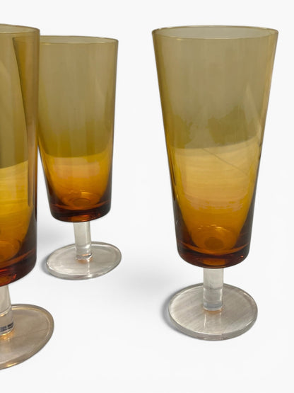 Vintage Mid-Century Amber Conical Champagne Flutes 8 Tall  Set Of 6