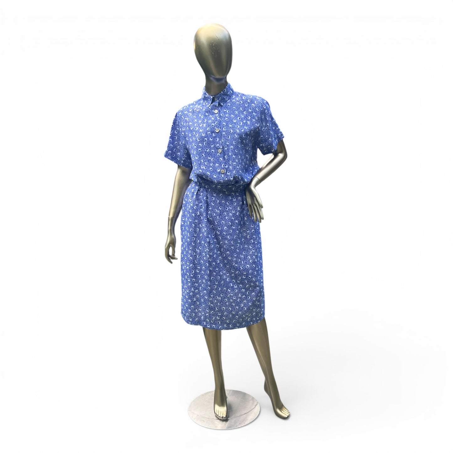 Authentic Vintage 2-Piece Co-Ord All-Over Pattern Skirt & Top 80s, Size S