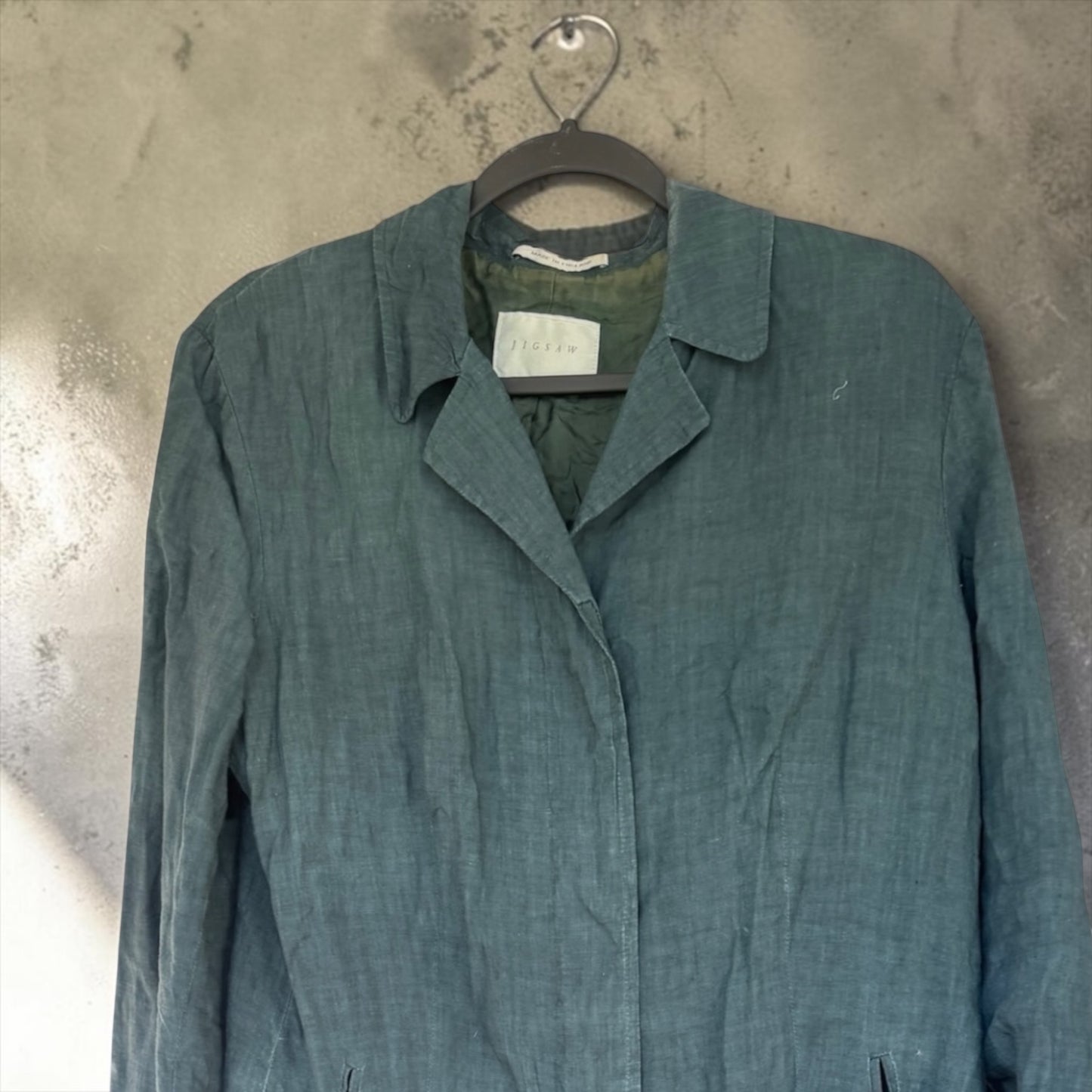 Archival 90s Vintage JIGSAW Made in England Black Linen Duster Coat, Size L