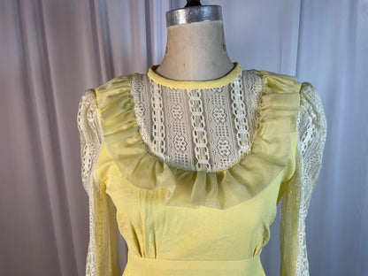 Vintage 70s Yellow Prairie-style Dress, size medium
