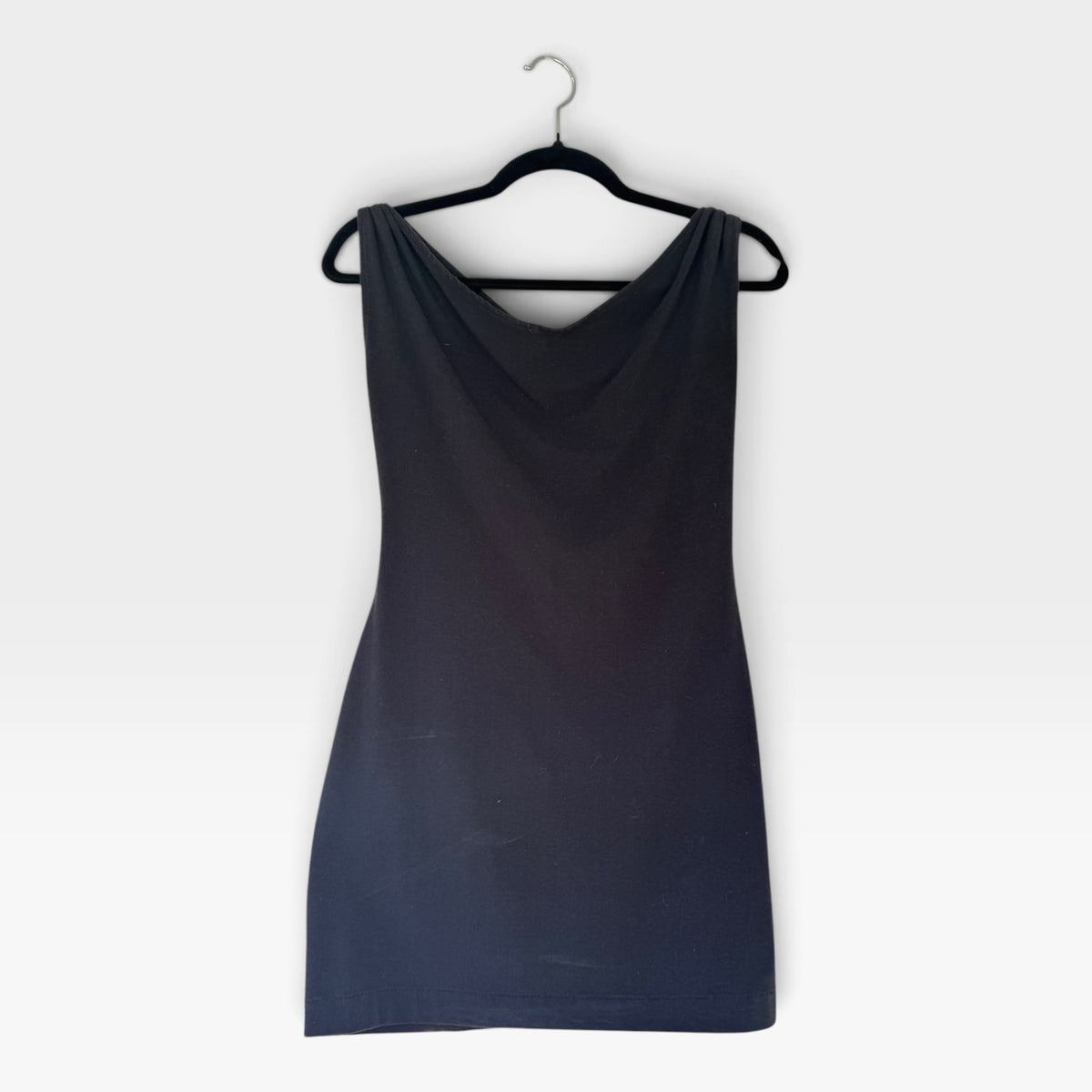 Rare Vintage 80s OMO Norma Kamali Sleeveless Cowl Neck LBD Mini Dress, Size SP