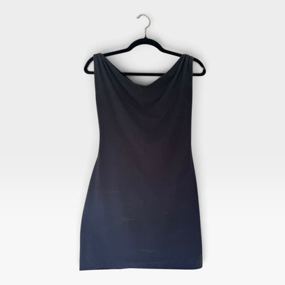Rare Vintage 80s OMO Norma Kamali Sleeveless Cowl Neck LBD Mini Dress, Size SP