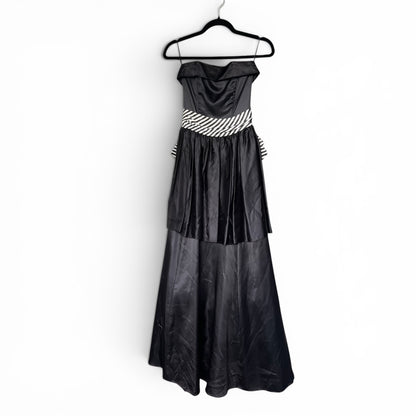 Vintage 80s Gunne Sax Jessica McClintock Black Strapless Prom Dress, Size XS