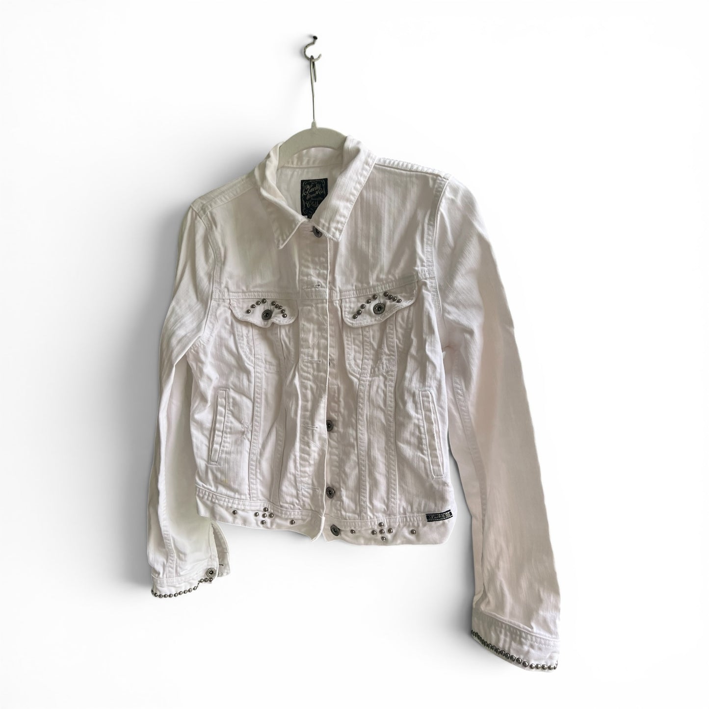 Lucky Brand White Studded Jean Jacket, size large