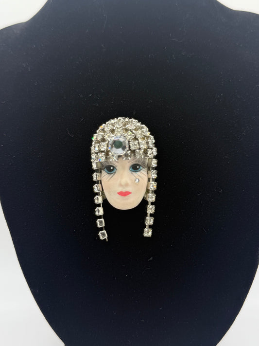 Vintage Flapper Girl Rhinestone Pin