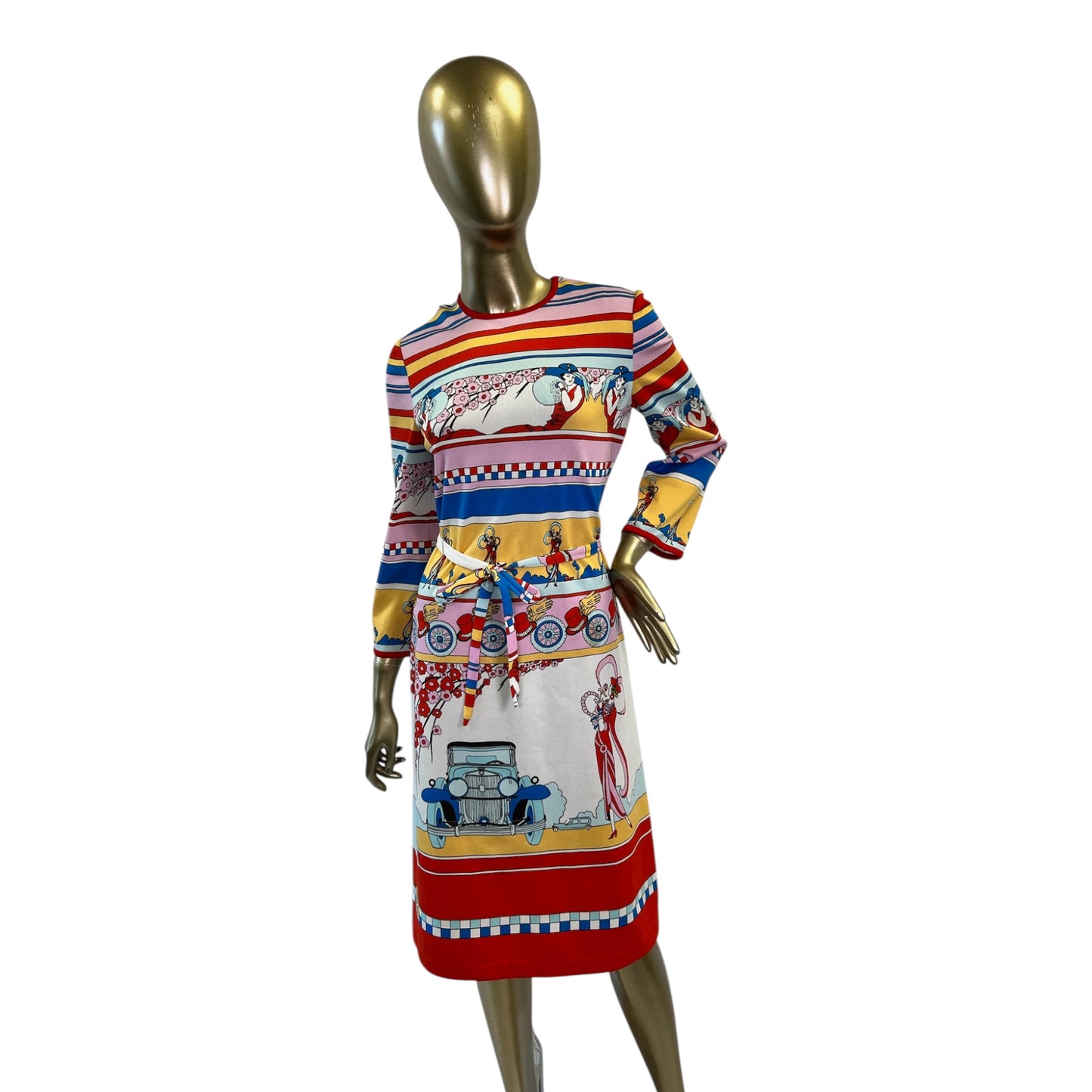 Vintage 60s Graphic Deco Dress With Car Print by Goldworm/Italy, size s