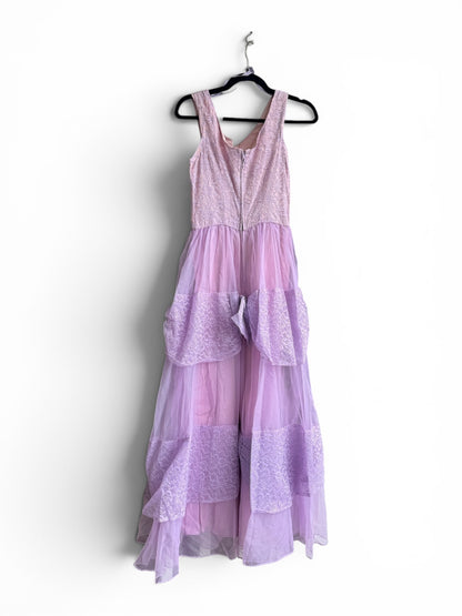 Vintage Lilac Romantic Formal Dress With Tiered Tulle & Lace, Size XS/S
