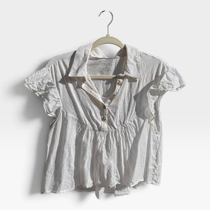 Anthropologie Pilcro Flutter-Sleeve White Babydoll Shirt, 100% Cotton, Size MP