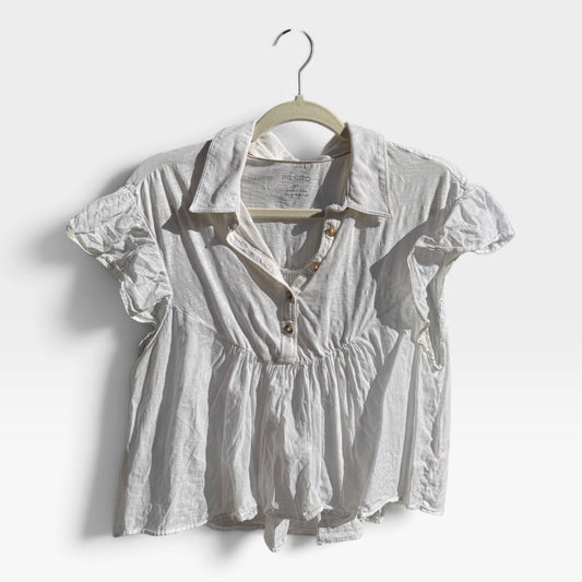 Anthropologie Pilcro Flutter-Sleeve White Babydoll Shirt, 100% Cotton, Size MP