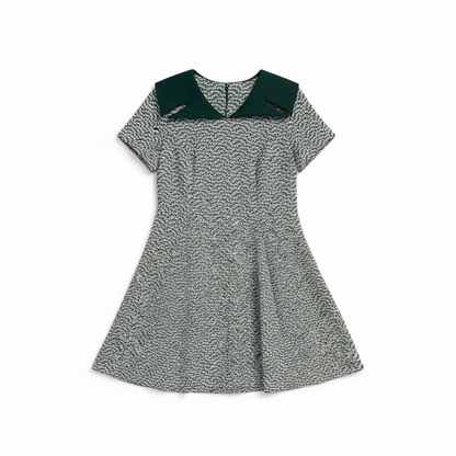 1970s Green and White Mini Dress With Oversized Collar, size m