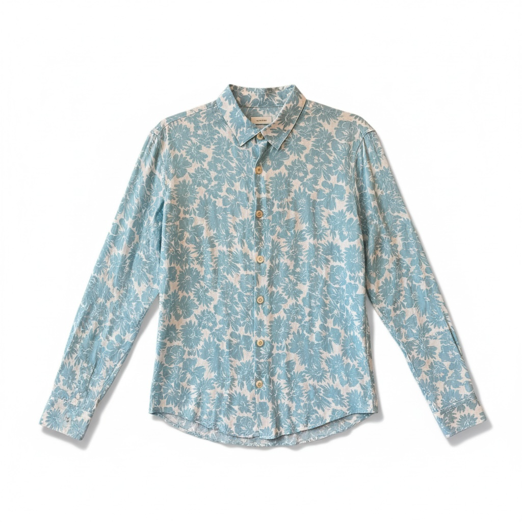 NWT Sandro Paris Blue Floral Men’s Button Up Shirt, size L