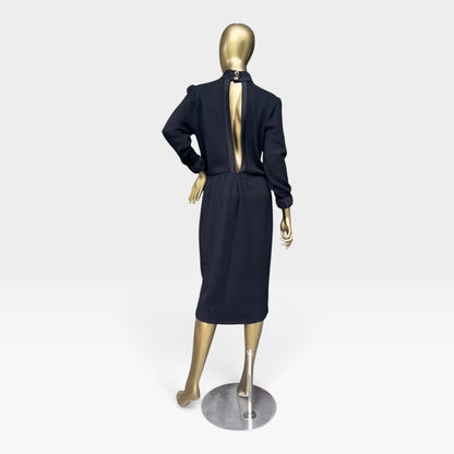 Vintage St. John by Marie Gray, Cutout Back Dress, Black Santana Knit, Size M
