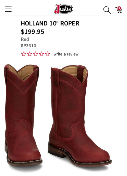 Red Justin Roper Western Boots, size 6
