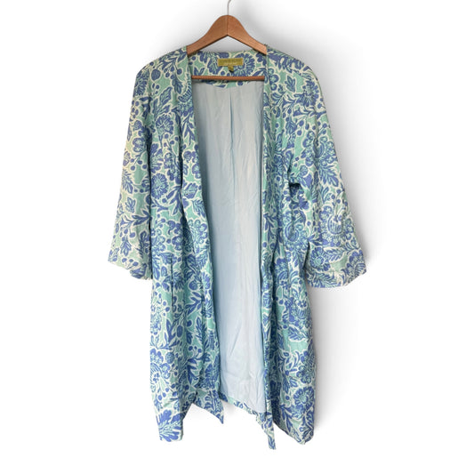 Sigrid Olsen Signature Blue Green Coastal Floral Duster Jacket, Size XL
