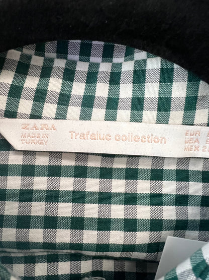 Zara Green Gingham/Plaid Button-down Top, size s