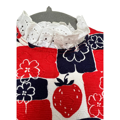 Vintage Strawberry & Floral Geometric Girls Dress, Size 7/8