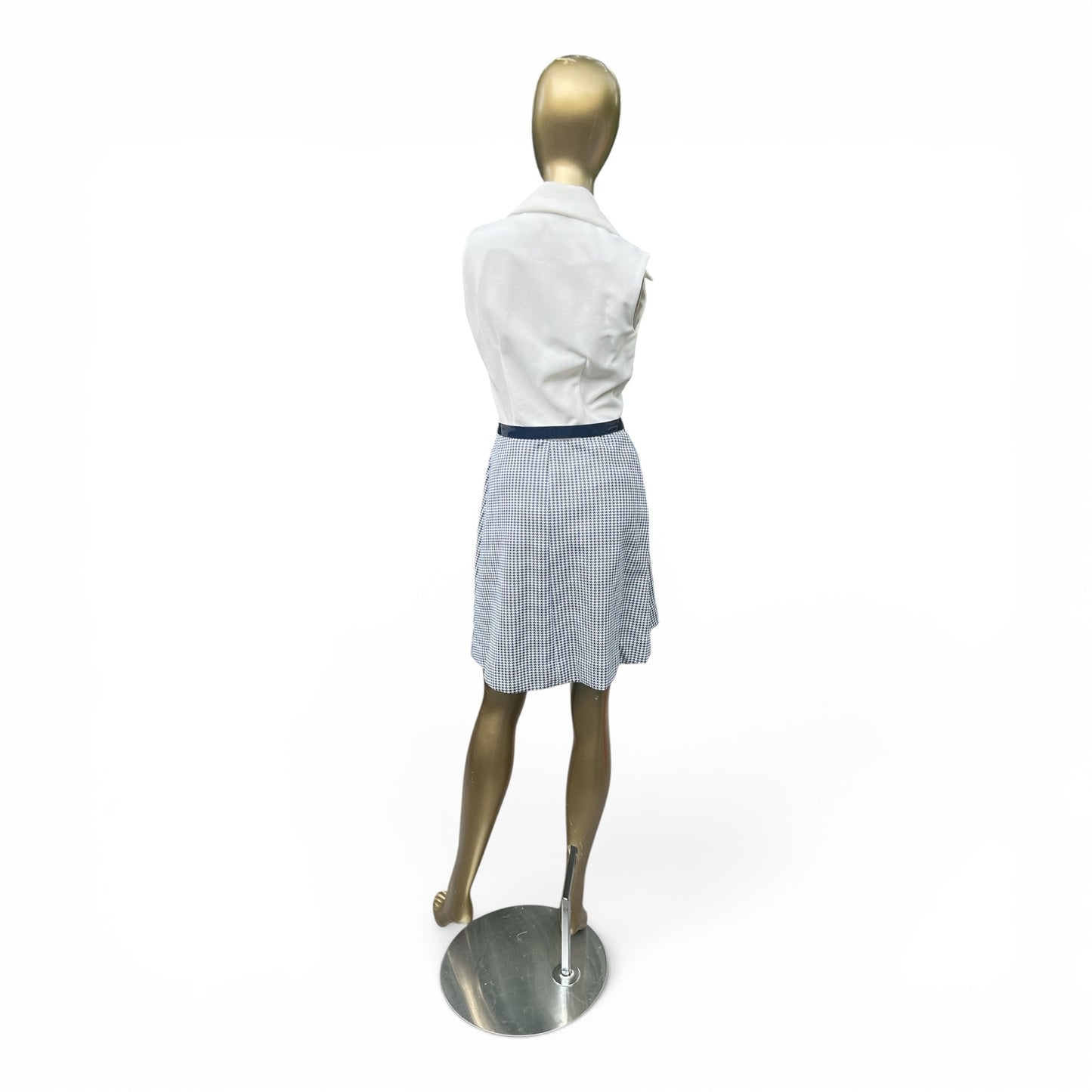 Vintage 70s Trompe L’oeil Day Dress, Mod Poly Houndstooth, Size S
